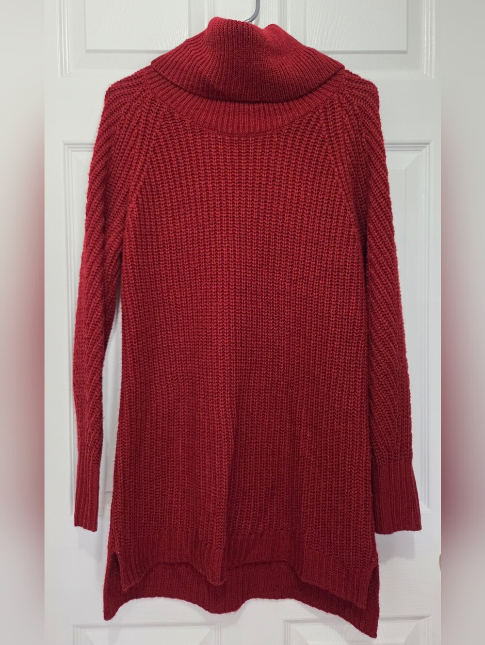 A New Day Red Chunky Ribbed Knit Cowl Neck Tunic Sweater Size Medium - Picture 2 of 9